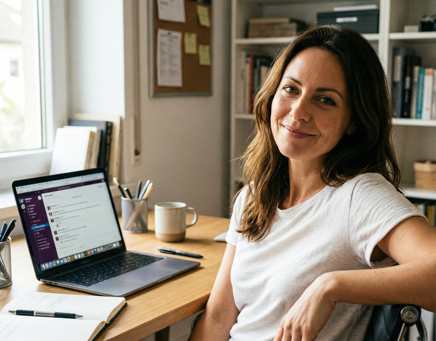 Frau am Schreibtisch mit Laptop