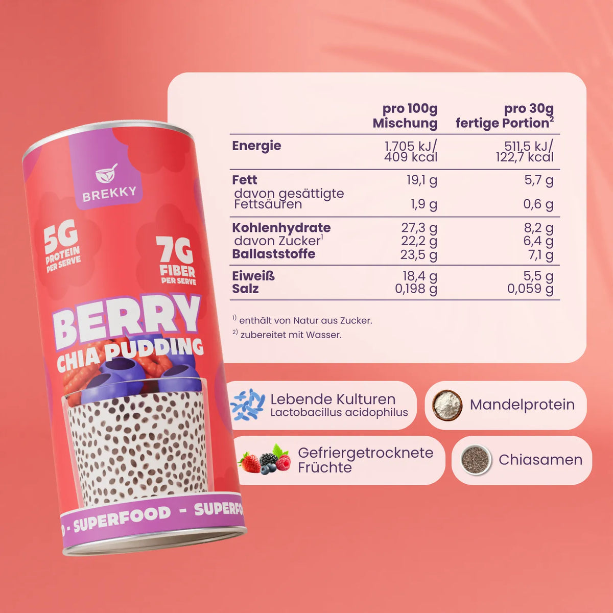 Nährwerttabelle Chia Pudding Berry mit Dose