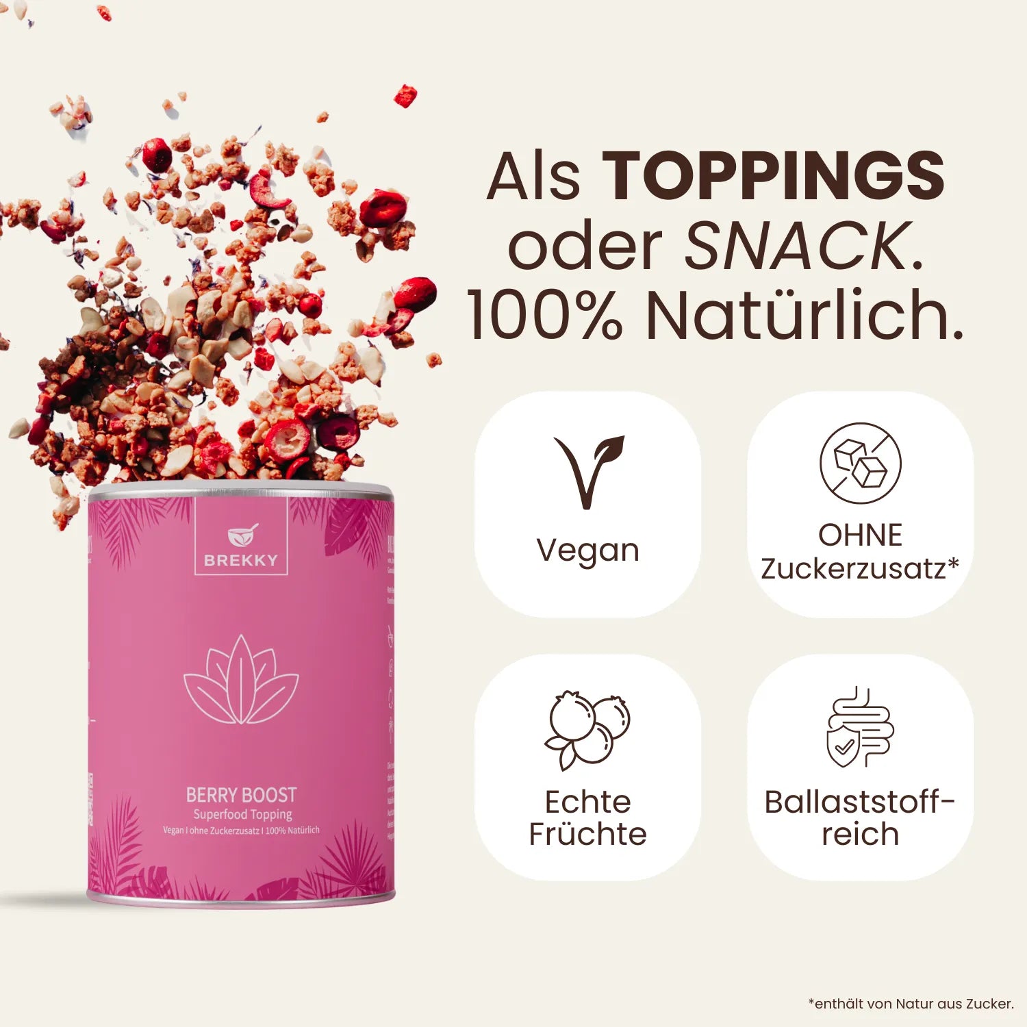 Dose Berry Boost Superfood Topping mit Beeren und Produktvorteilen