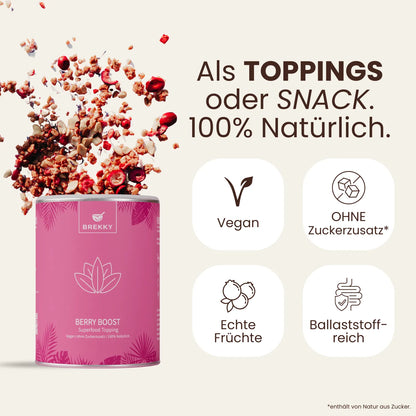 Dose Berry Boost Superfood Topping mit Beeren und Produktvorteilen