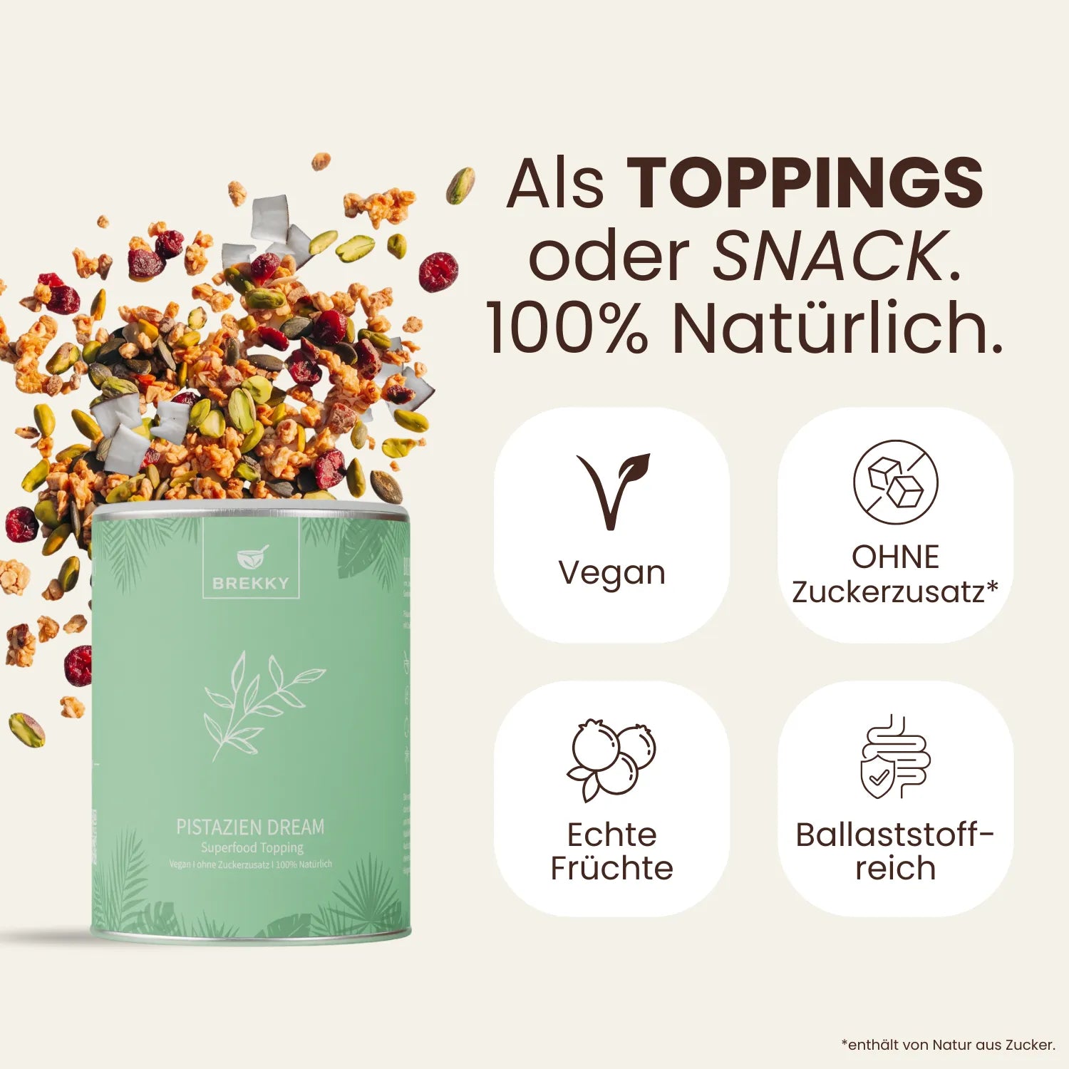 Dose Pistazien Dream Topping mit herausfliegender Mischung