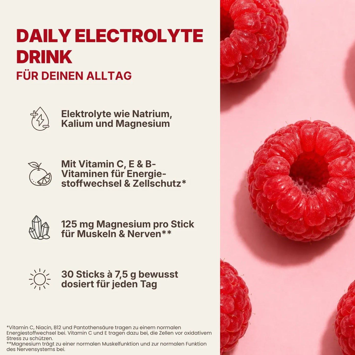 Daily Electrolyte Drink mit Himbeeren und Magnesium