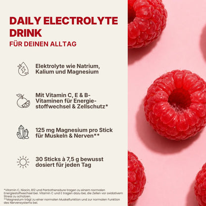Daily Electrolyte Drink mit Himbeeren und Magnesium