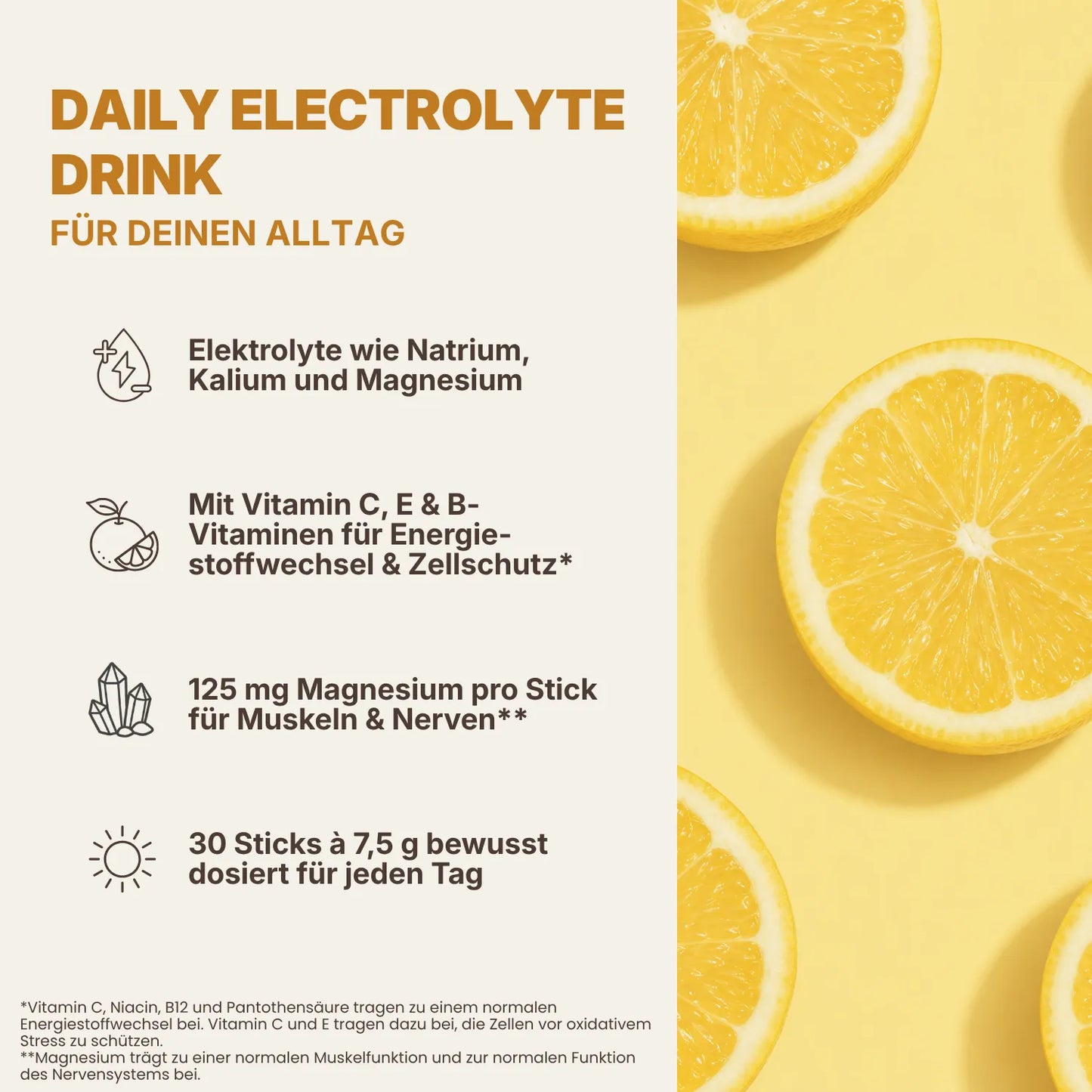 Daily Electrolyte Drink Vorteile mit Zitronenscheiben