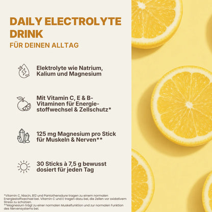 Daily Electrolyte Drink Vorteile mit Zitronenscheiben