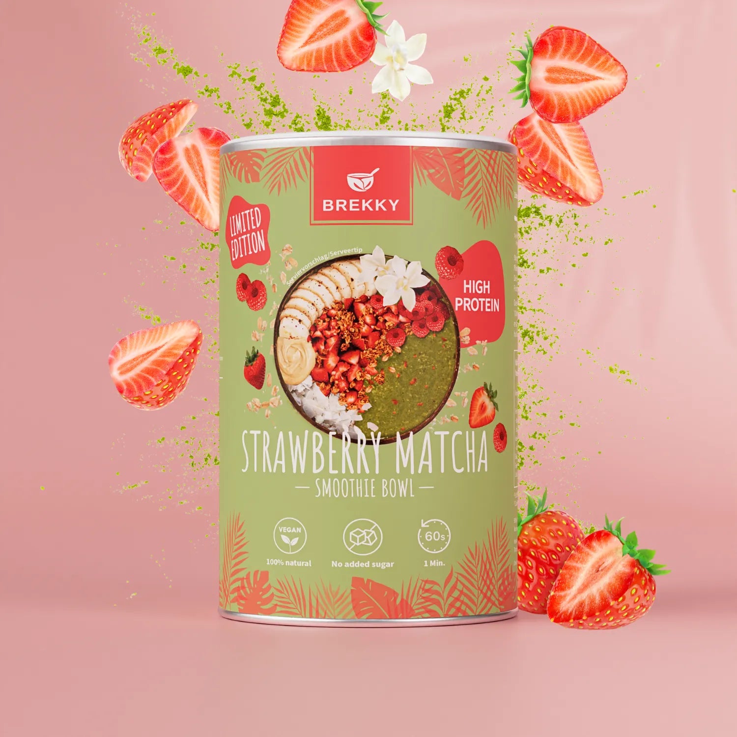 Dose Strawberry Matcha Smoothie Bowl mit frischen Erdbeeren