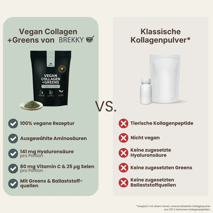 Vergleich Vegan Collagen plus Greens mit klassischem Kollagenpulver