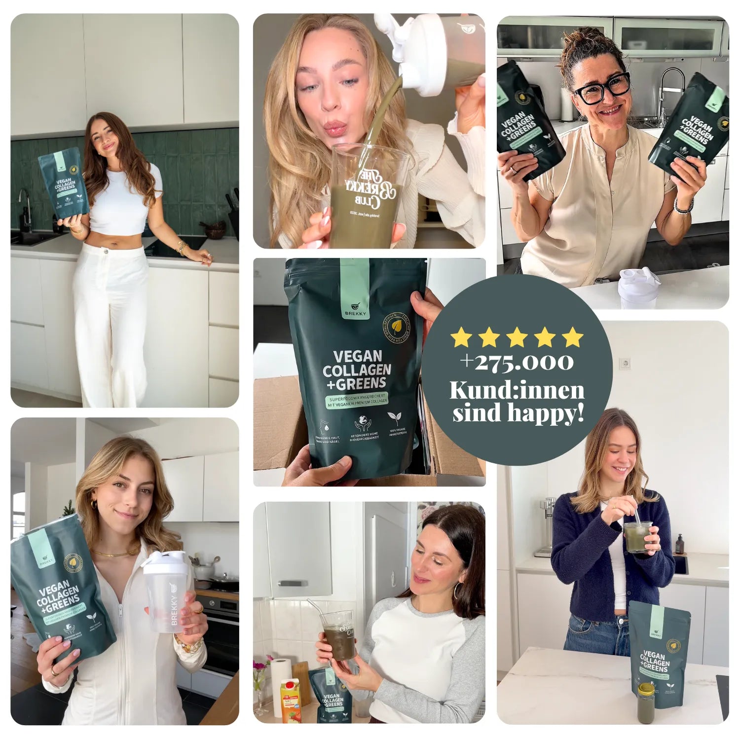 Zufriedene Kundinnen mit Vegan Collagen Greens Beutel