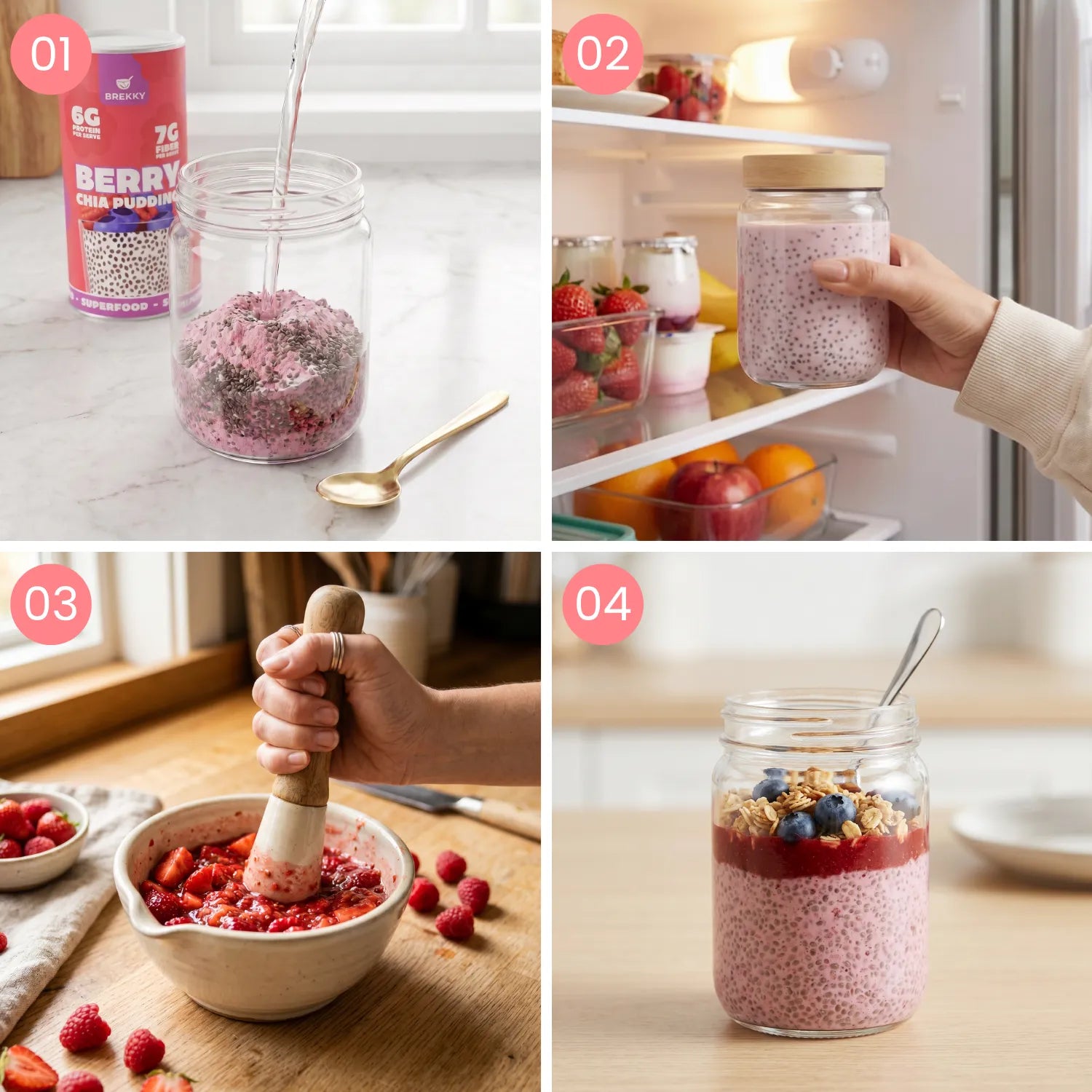 Zubereitung Berry Chia Pudding in vier Schritten