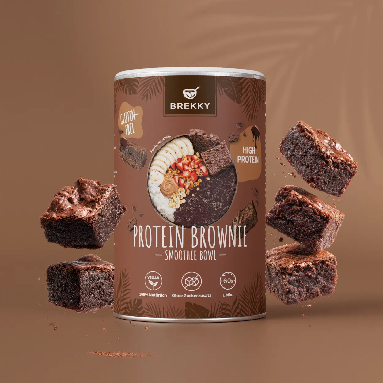Dose Protein Brownie Smoothie Bowl mit Brownie Stücken