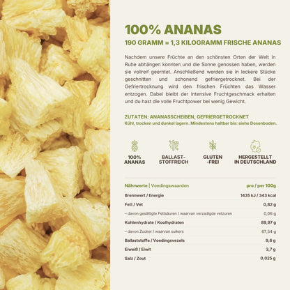 Nährwerttabelle gefriergetrocknete Ananas mit Fruchtstücken
