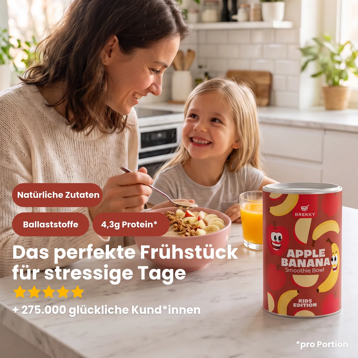 BREKKY Kids Smoothie Bowl Apfel Banane Mutter mit Kind
