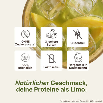 Clear Protein Getränk mit Eiswürfeln und Produktvorteilen