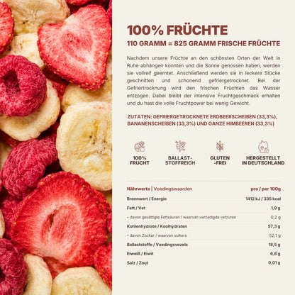 Nährwerttabelle gefriergetrockneter Fruit Mix mit Erdbeeren und Bananen