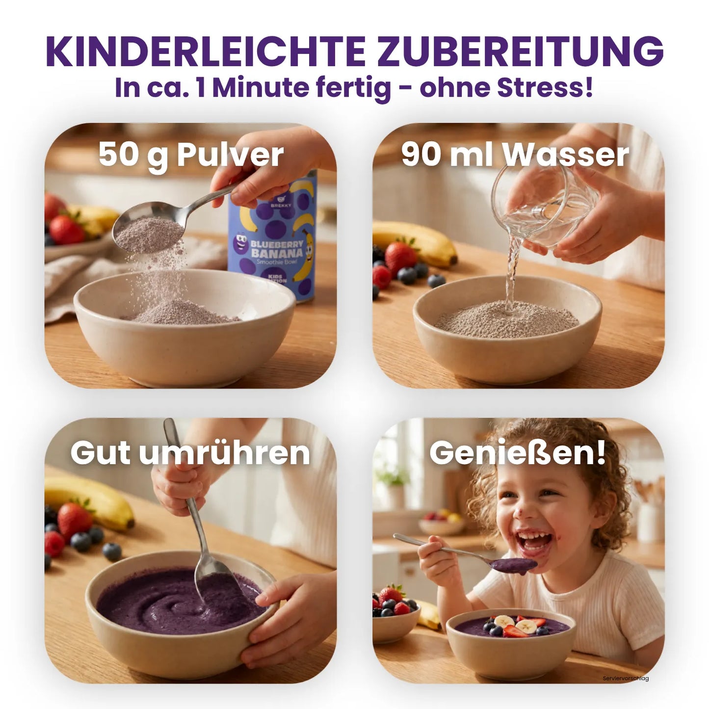 Zubereitung Blueberry Banana Kids Bowl in vier Schritten