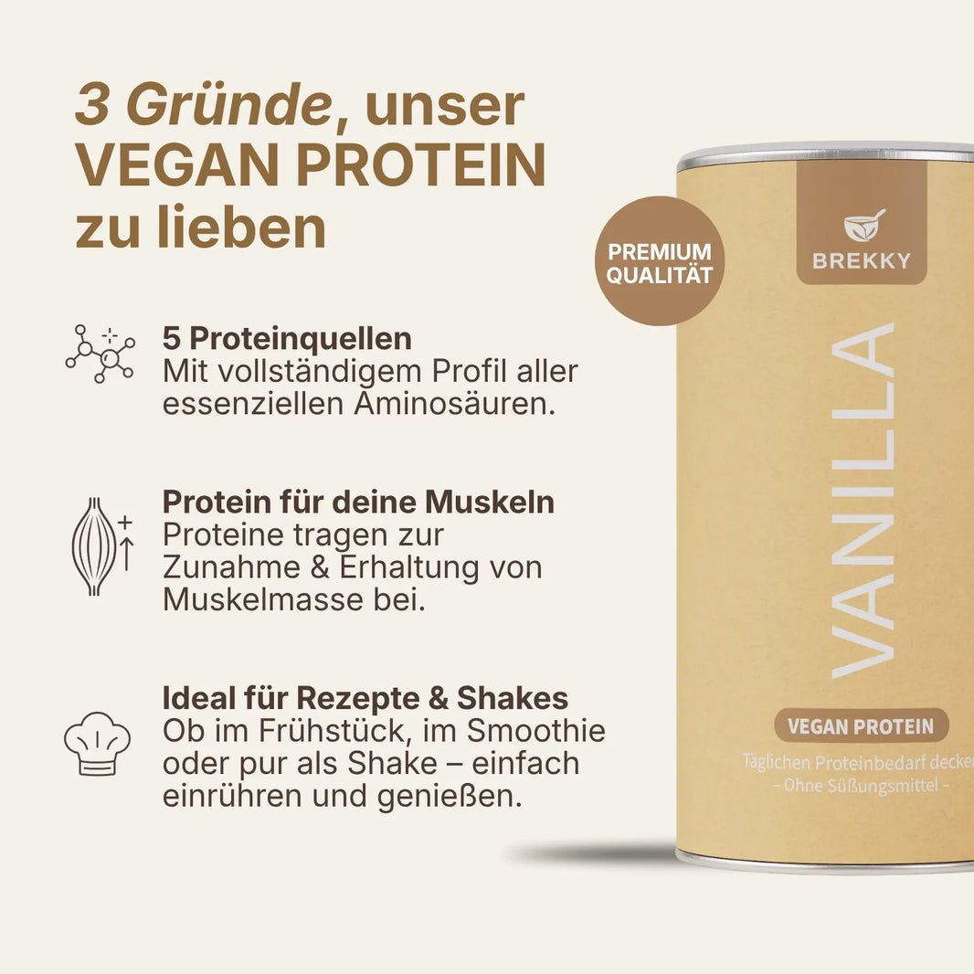 Dose Vegan Protein Vanilla mit drei Gründen