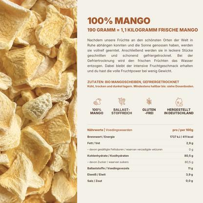 Zutatenliste gefriergetrocknete Mango