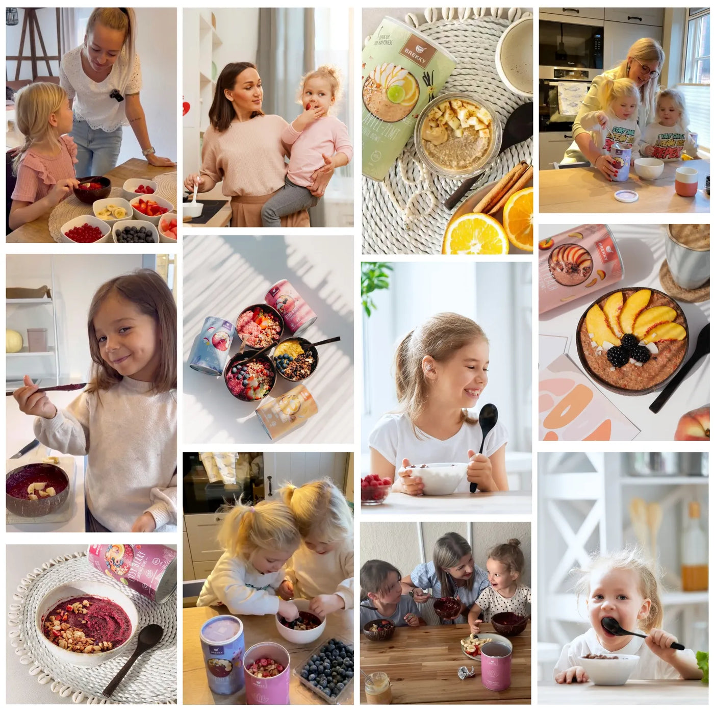 Collage von Kindern beim Essen von Bowls