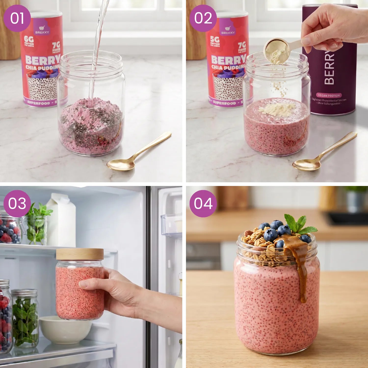 Zubereitung Berry Chia Pudding in vier Schritten